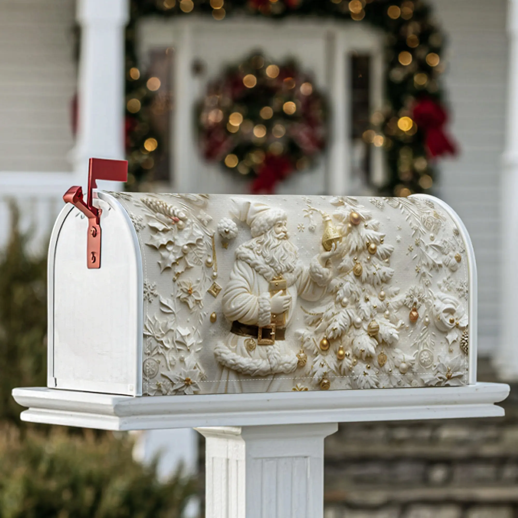 Santa Claus Magnetic Mailbox Covers, Christmas festive Christmas tree ornaments Christmas white Mailbox Covers for Outside for Lawn Decoration