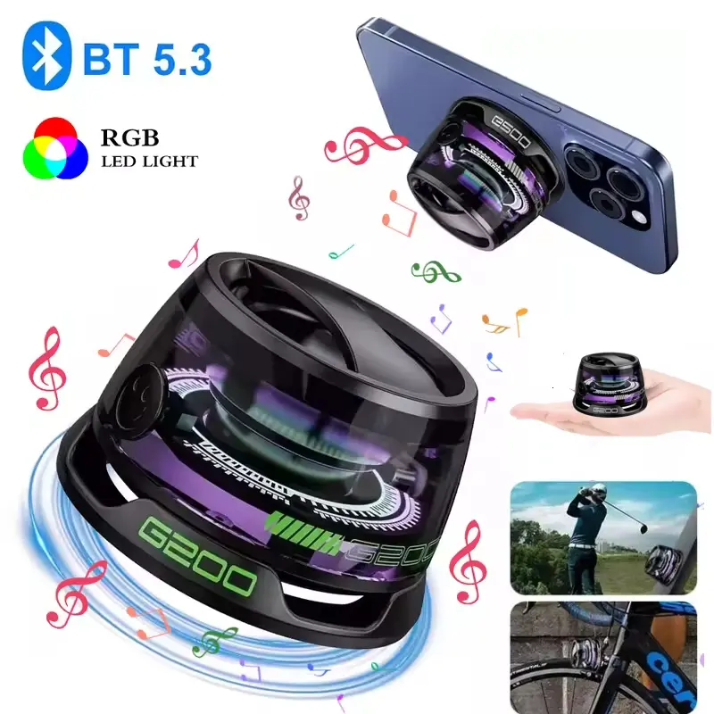 Mini Magnetic Bluetooth Speaker Portable Phone Holder RGB Lighting ...