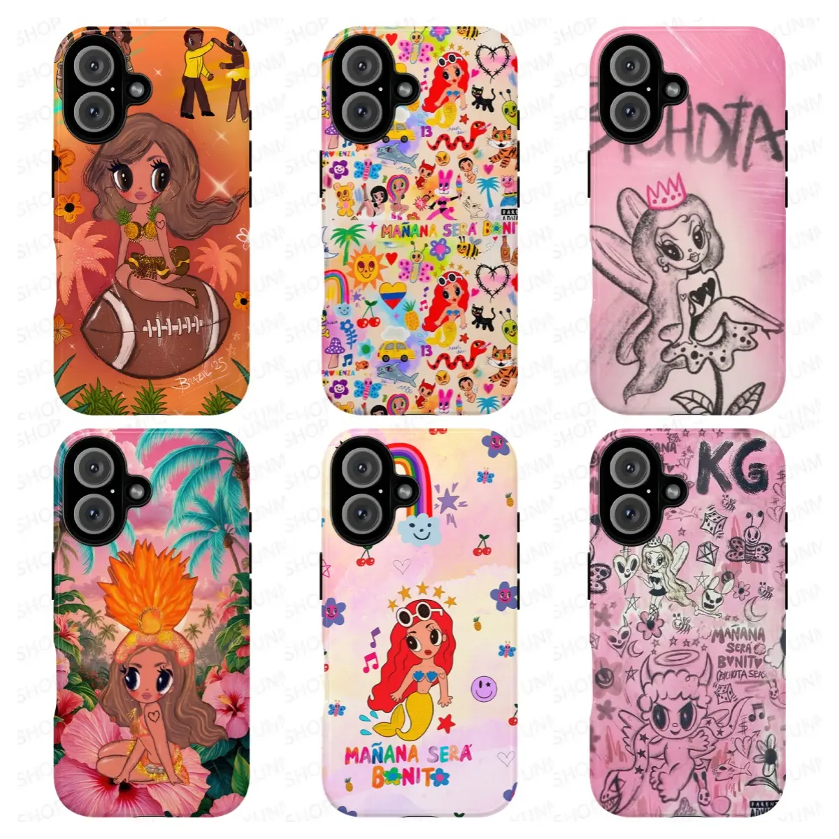K.arol G Music Style | M.añana S.erá B.onito Red Hair Mermaid & B.ichota Graphic | Y2K Latina Aesthetic Phone Shell | for iPhone 17/16/15/14/13/12/11ProMax Plus for Samsung phones, suitable for both men and women, Perfect Gift for Women Men.A gift for the