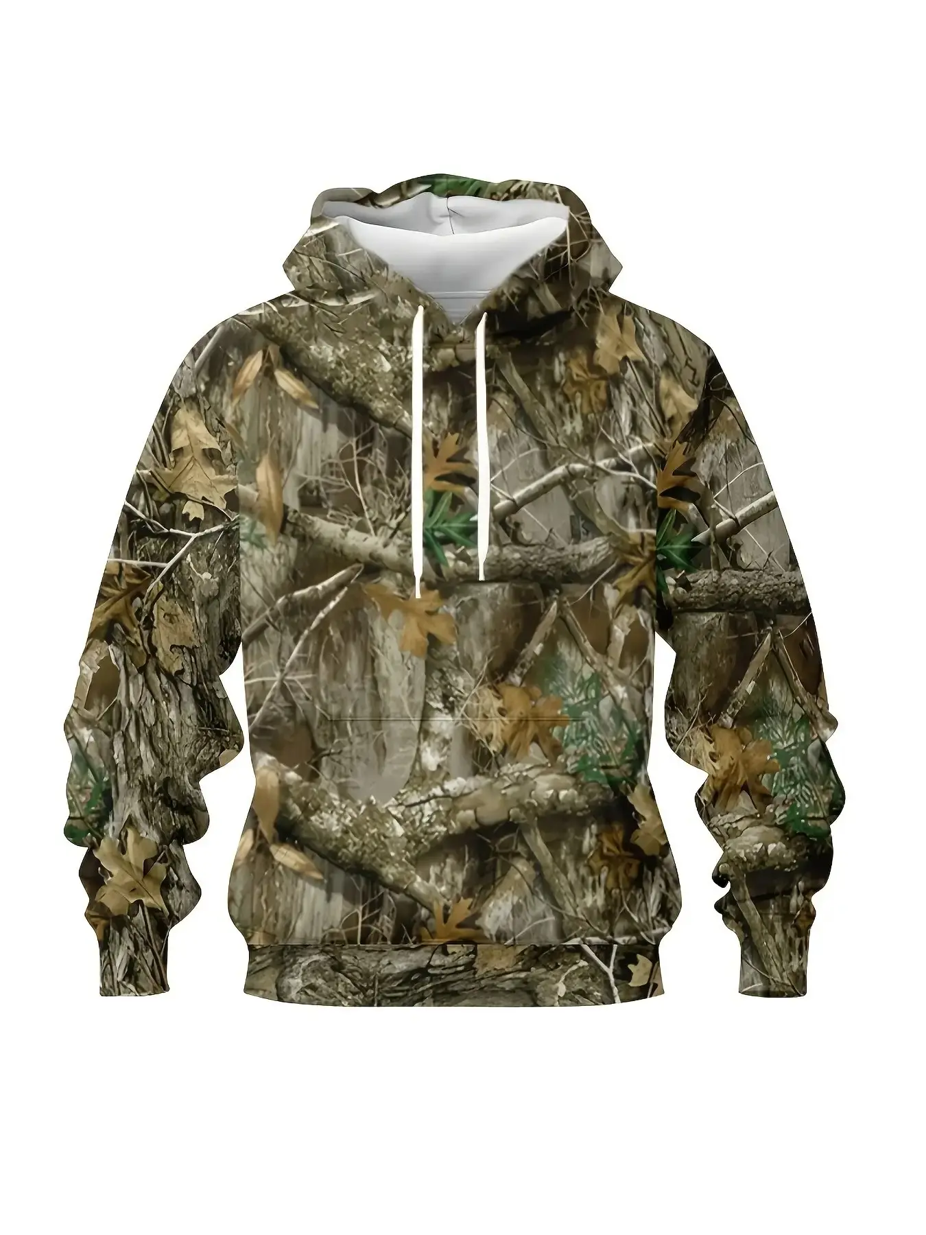 Full Camouflage All-Over Print Hoodie, Large Size Men's Camping Tactical Fall Winter Warm Sweatshirt, Asymmetrical Design, Loose-Fit, Long Sleeve