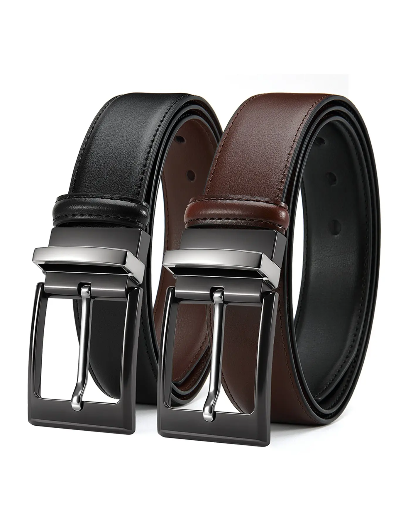 Men's Two-Tone Buckle Belt, Reversible Waistband, Fashion Design, All Seasons, Adjustable Color and Size, Suitable for Jeans and Formal Pants, Leather Belts