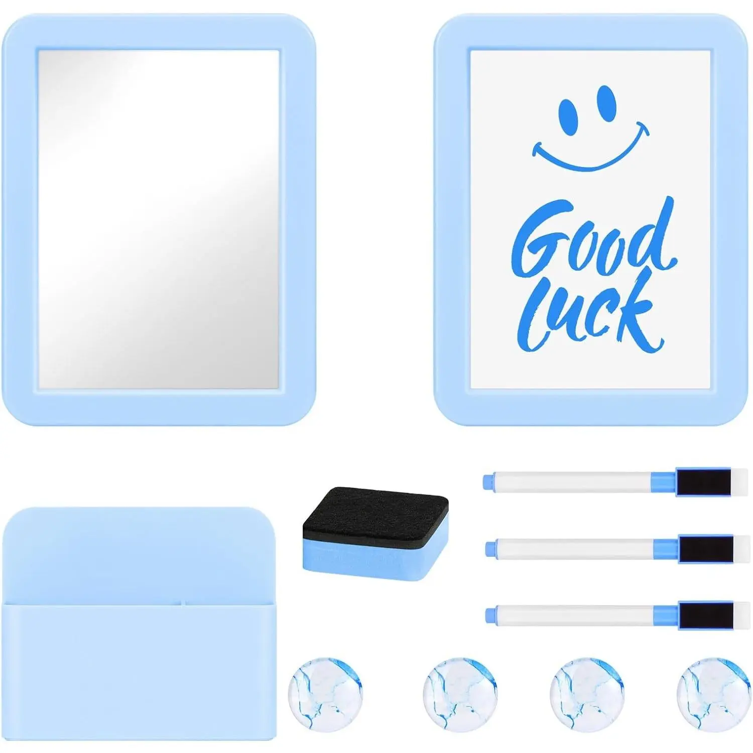 11PCS Locker Accessories Set - Magnetic Mirror Included Back to School Supplies with Whiteboard, Markers, Pen Holder, Magnets, Locker Organizer for School (Blue)