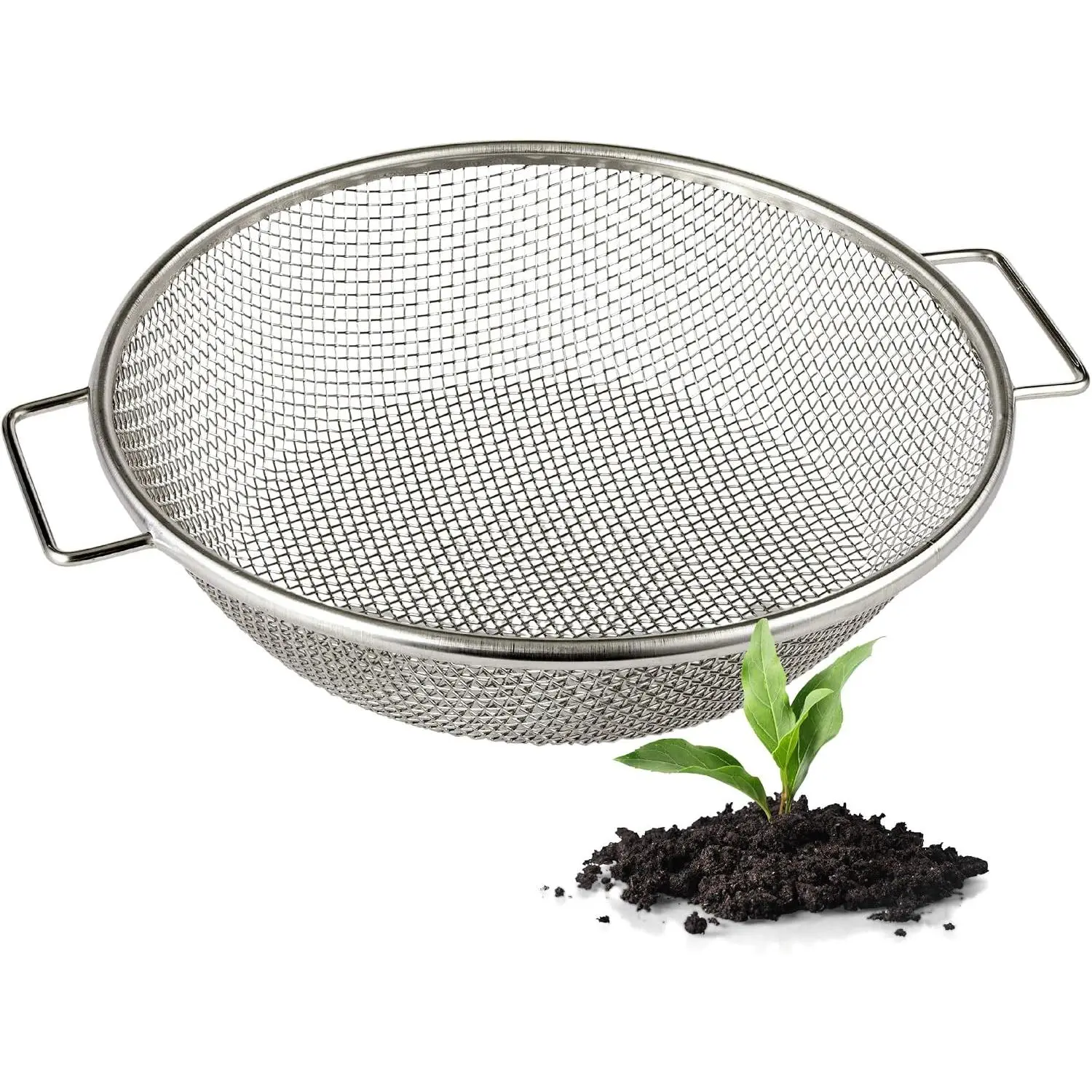 Round Soil Sifter, 1/8-inch Stainless Steel Sieve with Handles | Fits 5-gallon buckets, rigid - frame, -in handles