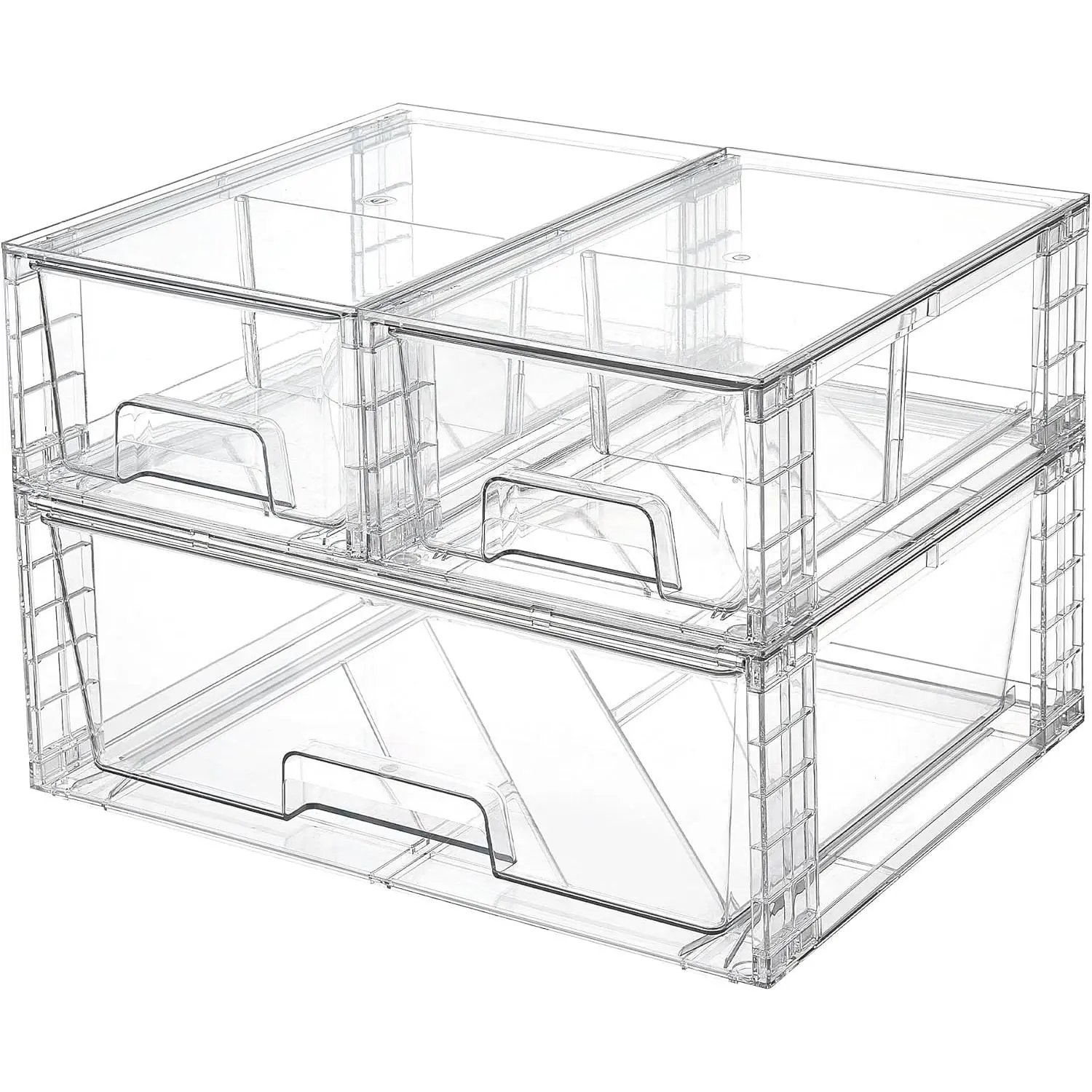 3 Pack Stackable Storage Drawers, Easily Assemble Acrylic Bathroom Undersink Organizers,Clear Plastic Storage Bins for Closet,Cabinet,Pantry,Medicine Organization