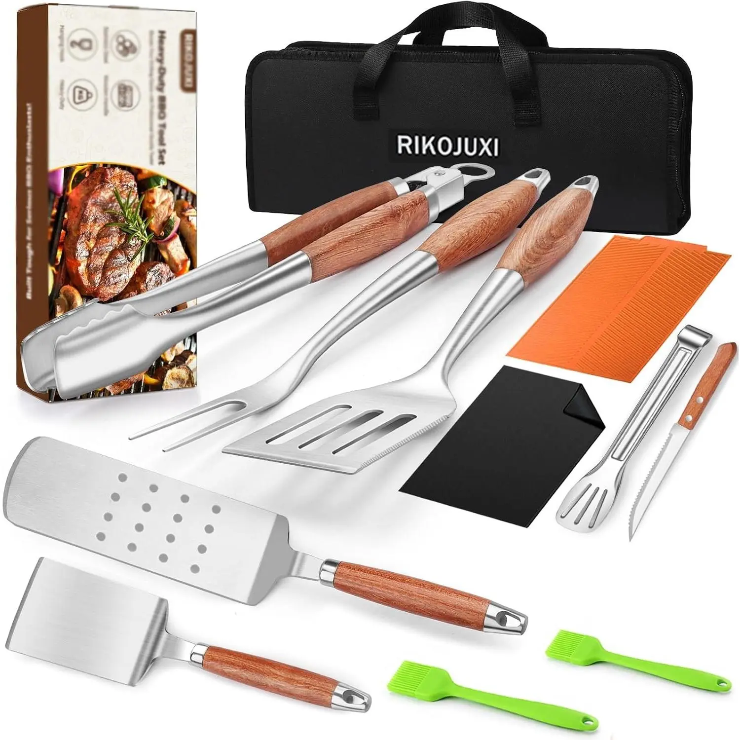 16 Inch Grilling Accessories Set, Heavy Duty Stainless Steel BBQ Accessories Tools and Grill Accessories for Outdoor Grill with Spatula, Fork, & Tongs - Grilling Gifts for Men Women FatherGift.
