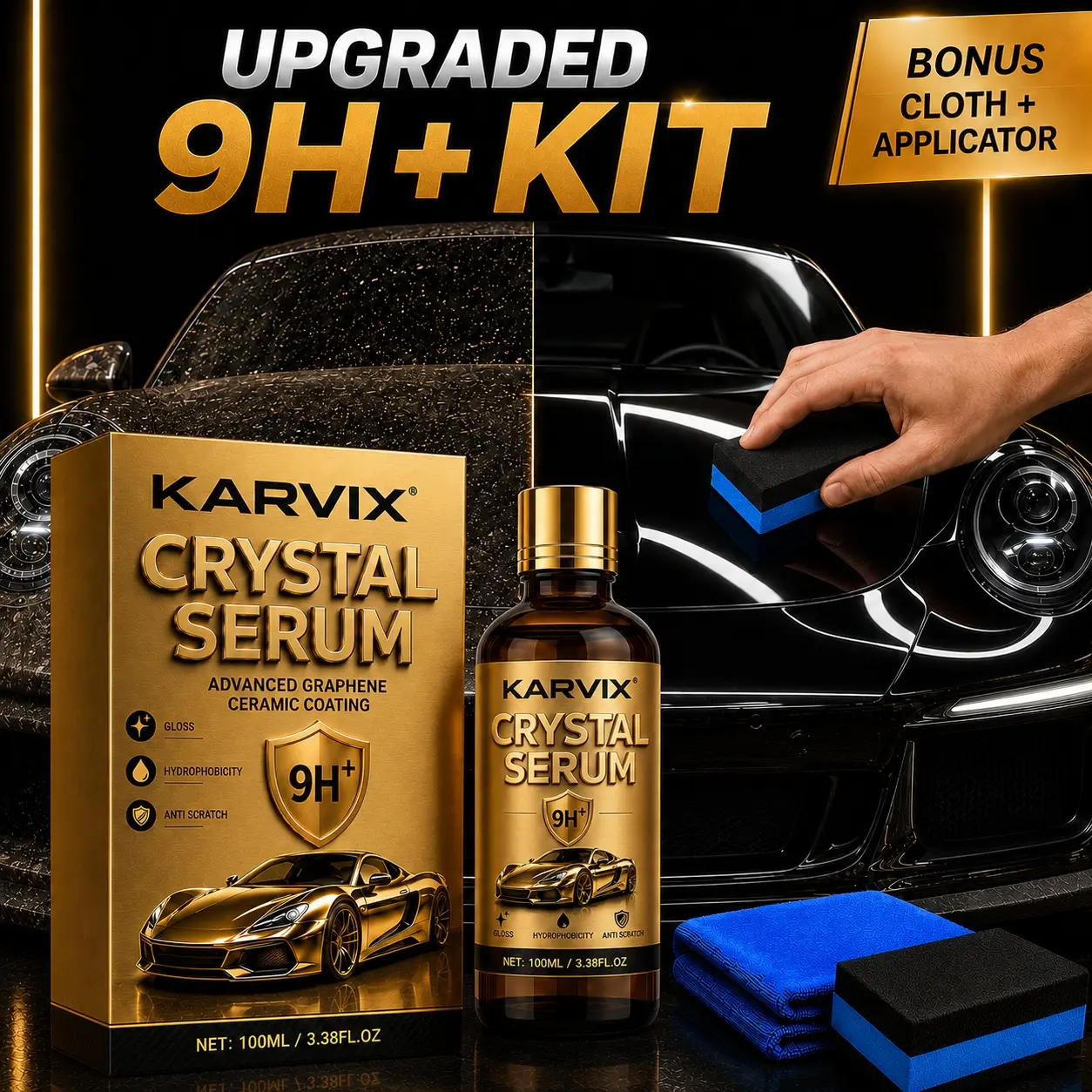 Upgraded Crystal Serum Graphene Ceramic Car Coating 9H+ Auto Detailing Long Lasting Gloss Hydrophobic Scratch Resistant Paint Protection Car Care Nano Coating Kit