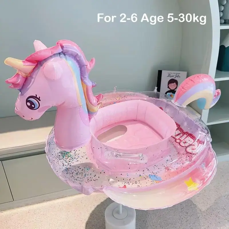 Unicorn Inflatable Swim Ring for Kids, Cute Sequin Rainbow Horse Pool Float, Durable PVC Swimming Ring for Summer Pool Party