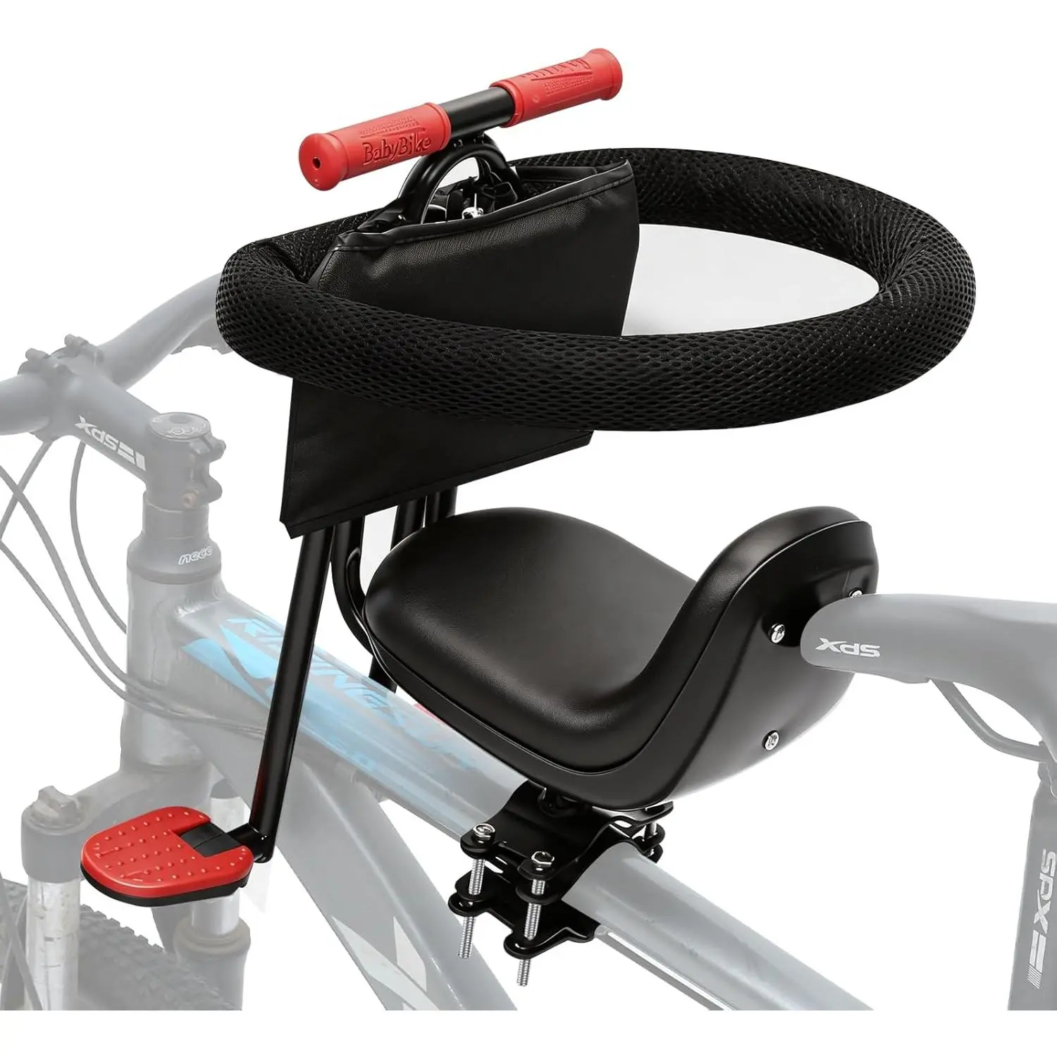 Front-Mount Kids Bike Seat for Toddlers (Ages 1–5) – Detachable, Height-Adjust, Anti-Slip Rest, Foldable Footrests, 360° Padded Guardrail, Handlebar, Fits Most MTBs, Ideal for Daily Rides