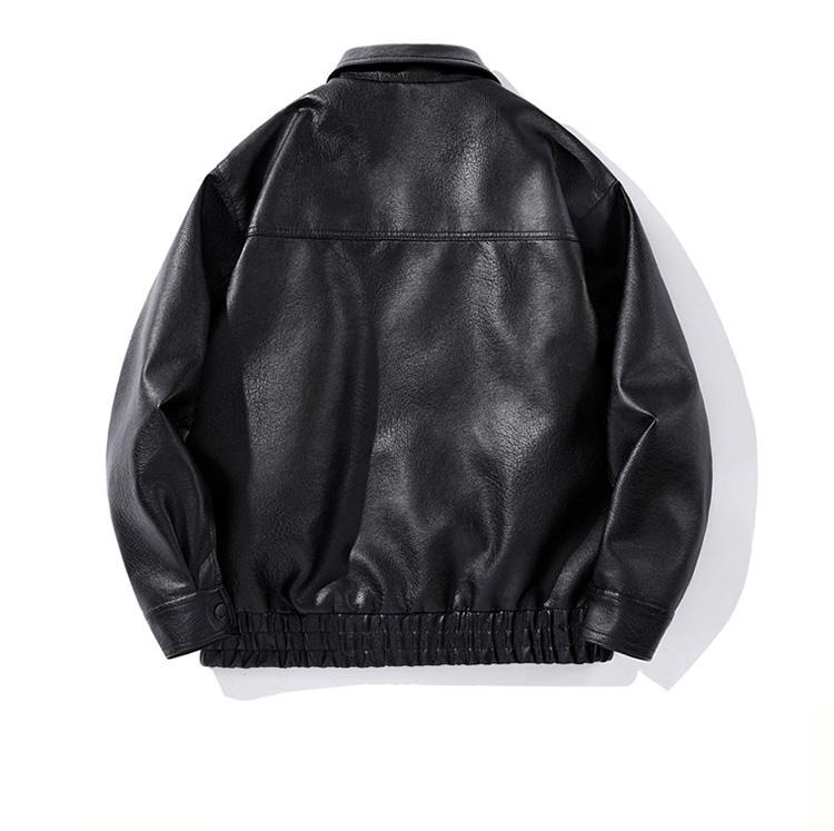 BIGWIG men's autumn and winter casual faux leather bomber jacket, fashionable modern motorcycle flight jacket, casual loose soft motorcycle jacket, lapel button zipper long sleeve with pocket jacket, PU leather