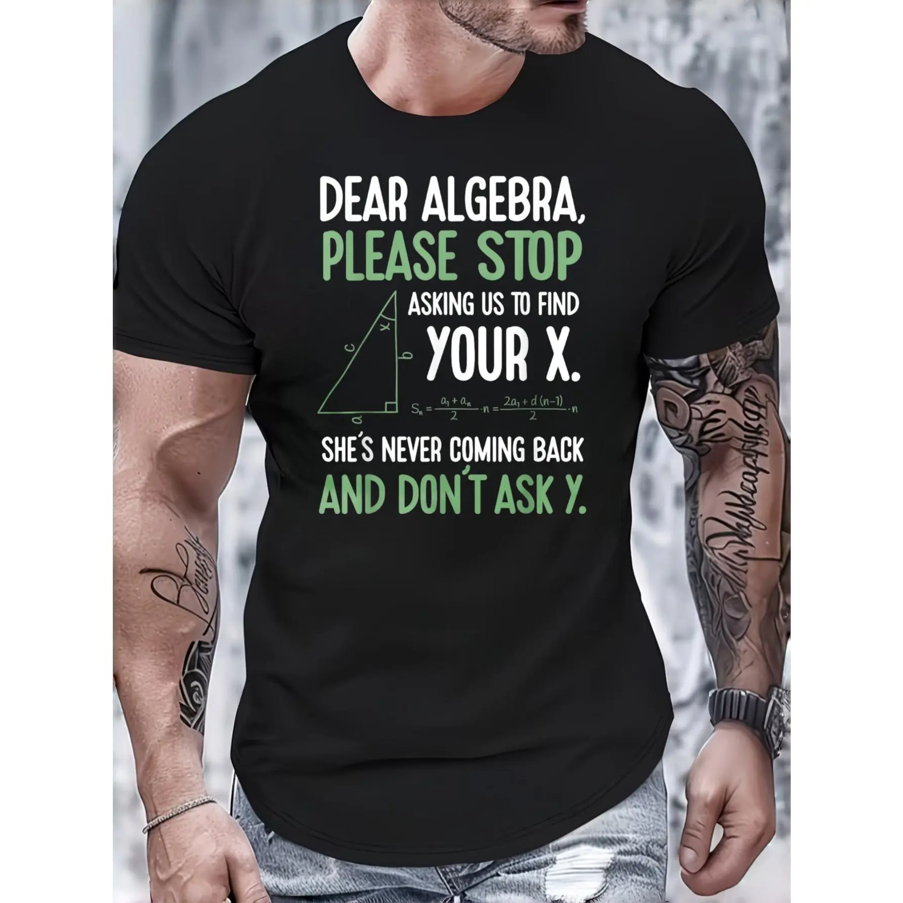 Unisex Fashion Crew Neck Short Sleeve Breathable Digital Print Math Joke T-Shirt - "Dear Algebra Please Stop Asking Us To Find Your X", Matching Casual Summer Wear, Party Gift For Math Enthusiasts, Pure Cotton