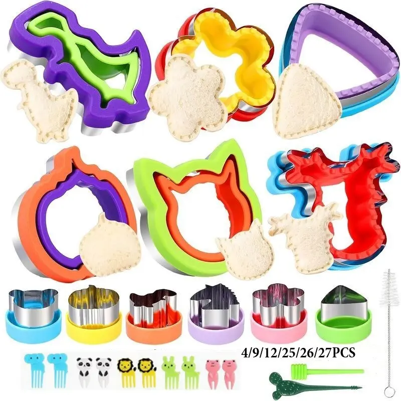26-Piece Colorful Sandwich Cutter Set, Cartoon Design, Lunch Box Accessories, Bread Cookie Fruit Cutter, Breakfast Sandwich Maker