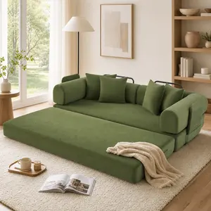 79" Convertible Sleeper Sofa Bed with 4 Pillows, 5-in-1 Corduroy Futon Couch for Small Spaces,Boneless Couch, Floor Modular Sofa with Fixed-Shape Frame,For Guest Bed & Kids Play Area with Washable Cover,teddy sofa for Adults,No-Assembly