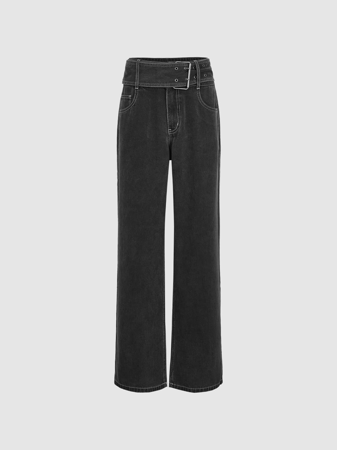 URBAN REVIVO 2026 Summer Women's Retro Stylish Belted Lyocell Wide-Leg Jeans