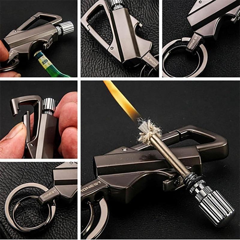 1 set of permanent flame unlimited lighter, multi-functional keychain bottle opener lighter, waterproof, windproof, reusable matches, suitable for camping, hiking, survival, and outdoor use (if there is no fuel in the product, you need to add it yourself