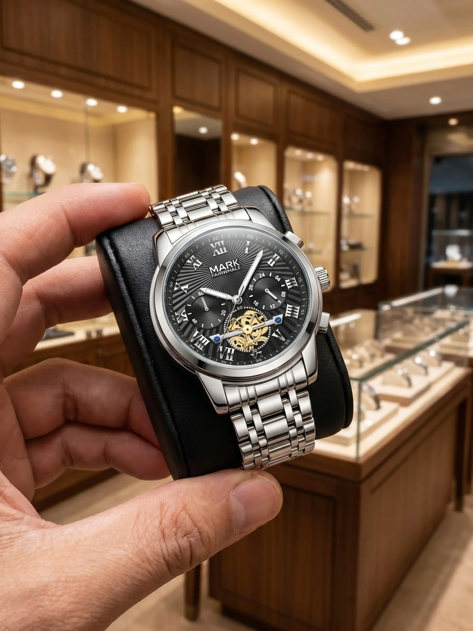Mark Fairwahle Men's Quartz Watch, Waterproof Round Dial Business Style, Multi-Functional Three-Dial Six-Hand Chronograph, Fashionable and Unique, Fw-5036
