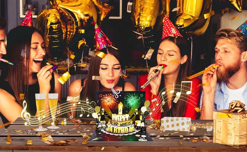 DIY Age Birthday Cards, 3D Pop-Up Firework Birthday Cards with Music & LED Lights, Happy Birthday Gifts for Mom, Women, Men, Kids, Dad, Father, Wife