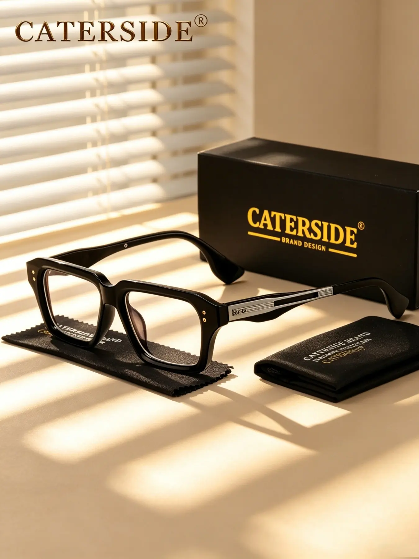CATERSIDE 1 count with packaging — Street-style non-prescription glasses, Bluelight Fashion Glasses, minimalist design, metal + PC frame, blue-light blocking, Unisex, for fashion styling, gatherings with friends, daily wear