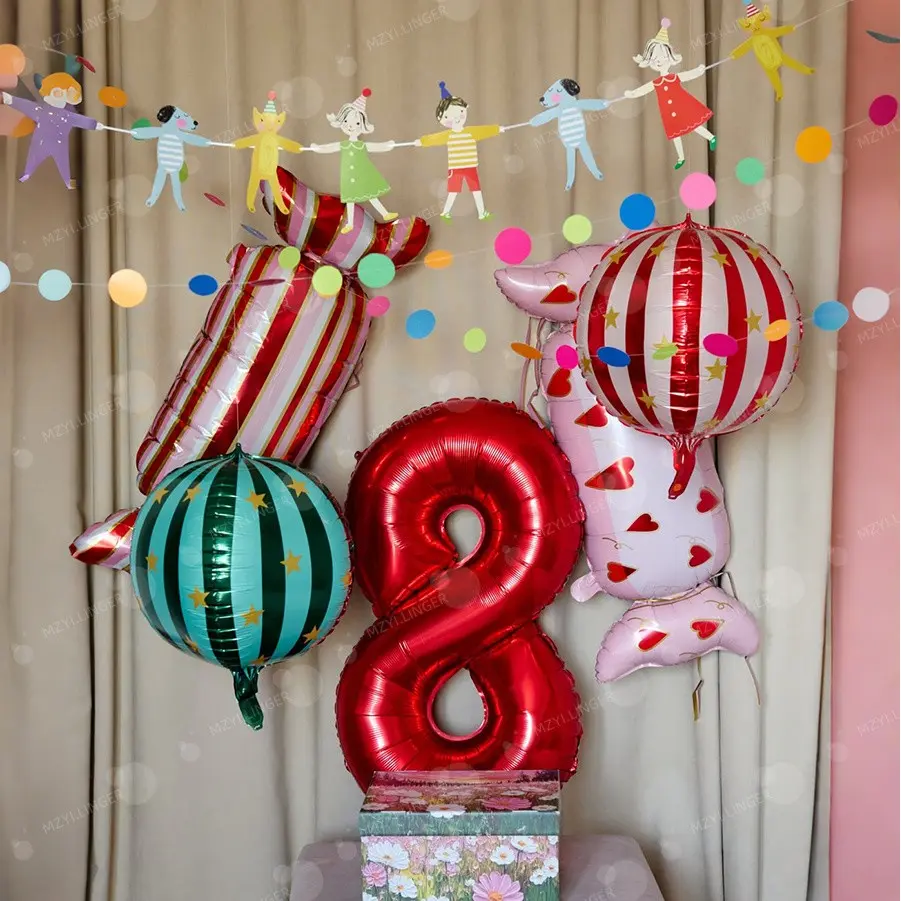 Carnival Circus Theme Birthday Party Decoration Balloon Set, Kid Birthday Party Balloon, Number Balloons, Gold Star Alfoil Balloons, Sweet Candy Balloons