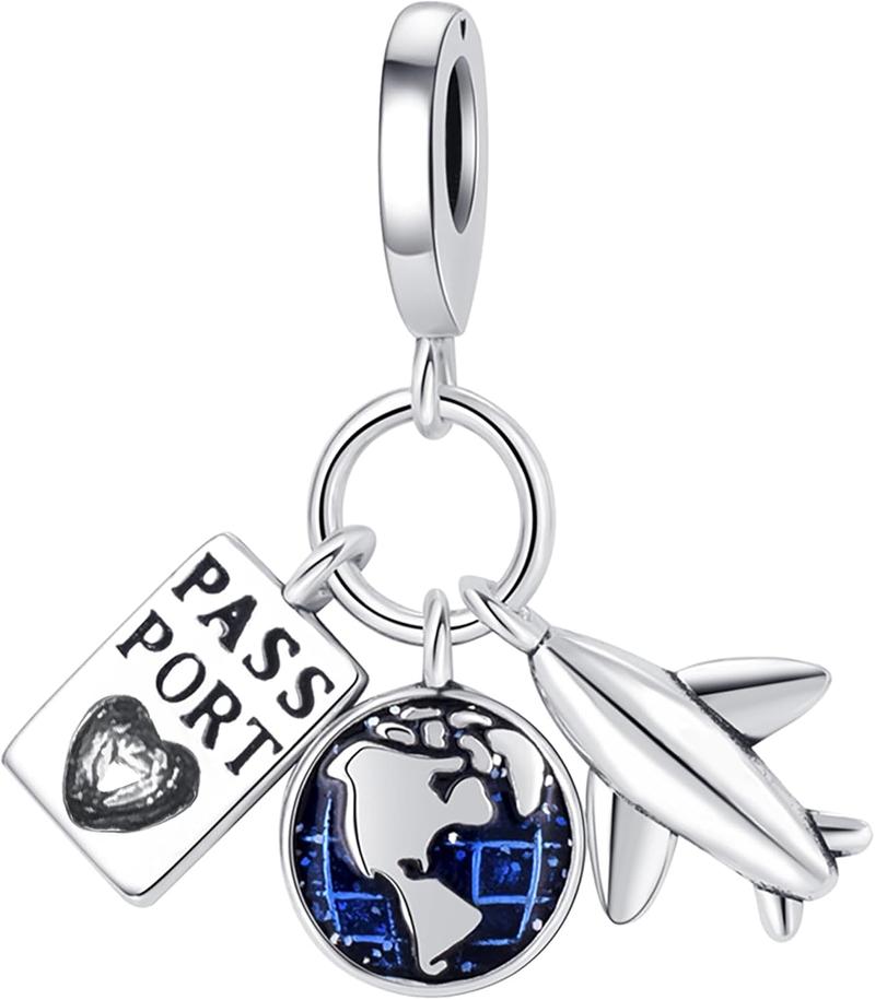 10 Pack Silver Bead Charms for Pandora Bracelets and Necklaces Charm for Woman Cubic Zirconias Dangle Pendant Jewelry Beads Set Style1