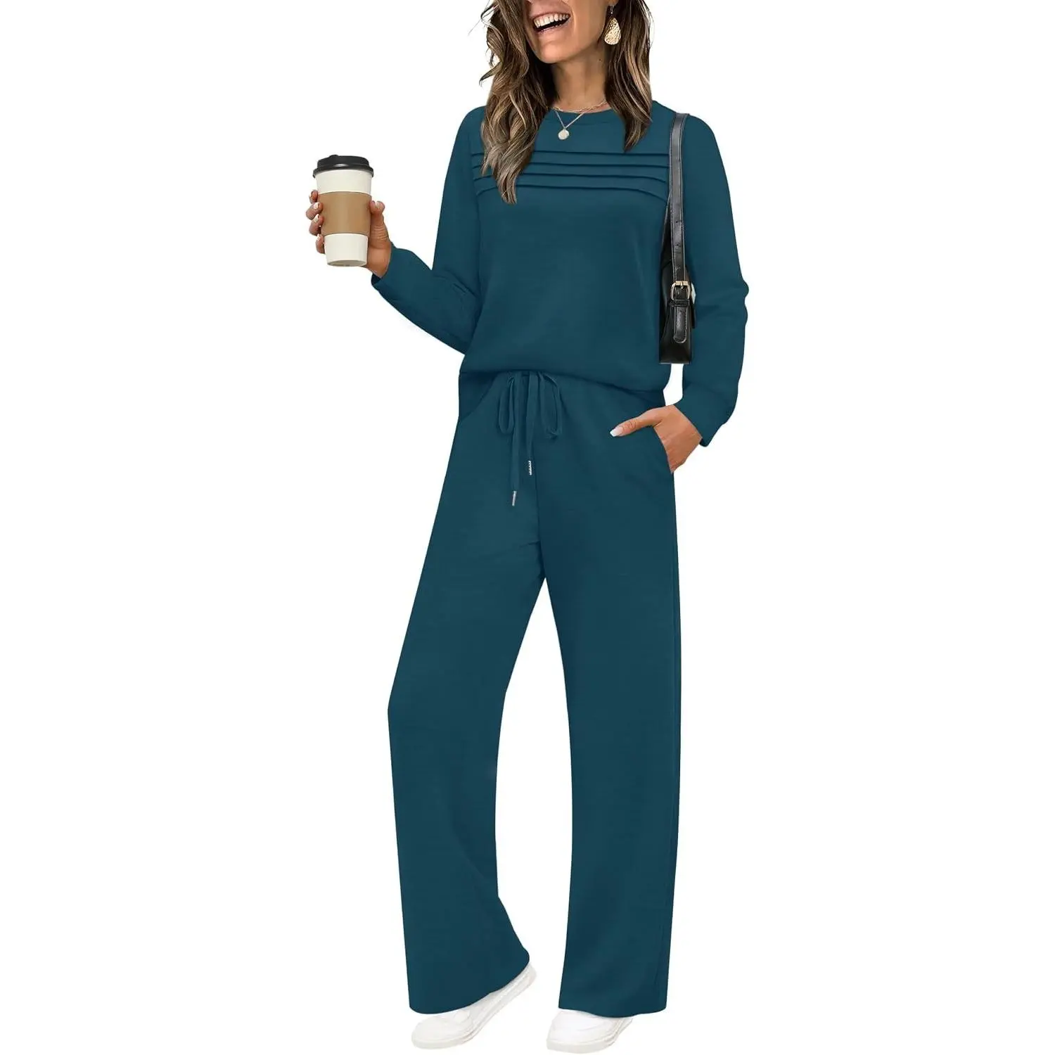 Women's 2 Piece Sets Sweatshirt Casual Travel Outfits Lounge Wide Leg Tracksuit Cozy Sweatsuits Fashion 2026