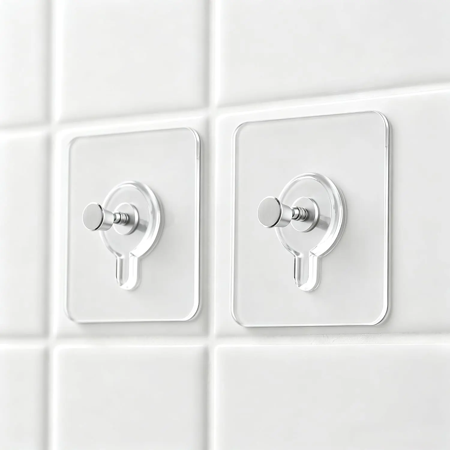 Self Adhesive Wall Hooks Heavy Duty 5kg Load, Nail Free Removable Clear Hooks for Towels Pictures Keys, 2 Pack