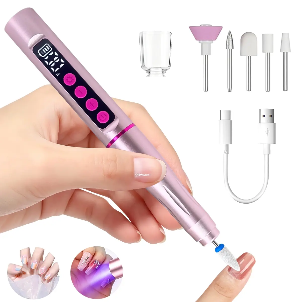 Cordless Electric Nail Drill Kit 35000RPM Nail File Machine with LED Display, UV Gel Lamp and 6 Nail Drill Bits, Portable Efile Tool for Acrylic Nails, Gel Polish Removal, Manicure, DIY Manicure and Pedicure Use