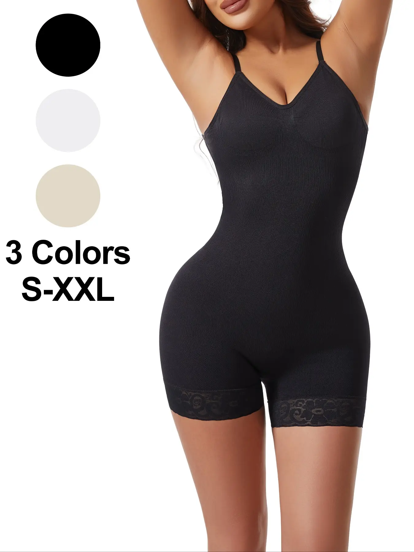 1 Count Women's Tummy Control Shapewear Bodysuit Backless V-Neck Boyshort with Lace Trim Breathable Butt Lifting Seamless Snatched Waist Body Shaper for Daily Wear Summer Outfits