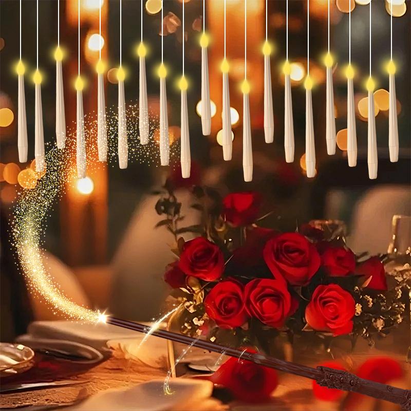 12, 24PCS floating candle, with wand, Christmas decoration, with wand remote, flicker warm light flameless hanging candle battery powered, LED candle, suitable for parties Halloween Set Traditional Switch Window Ornaments 12Pcs