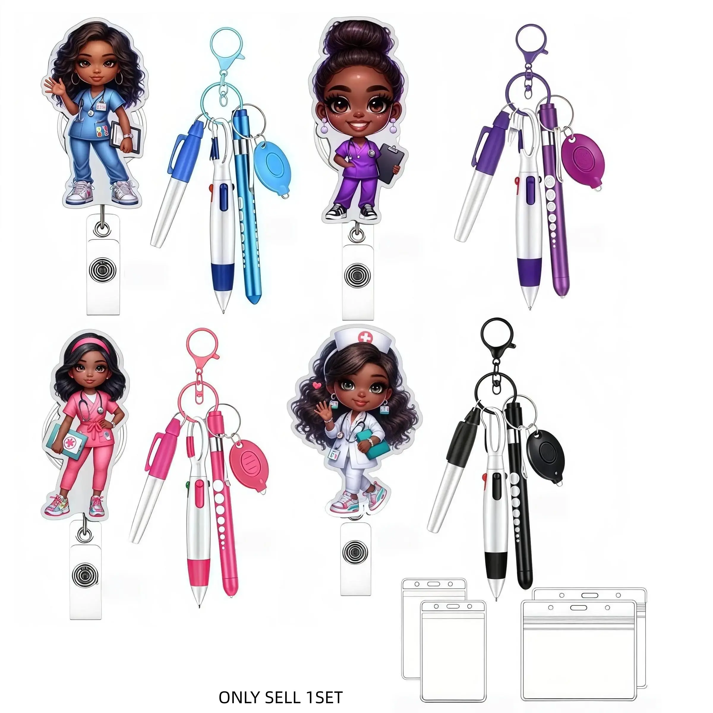 Expandable Nurse ID Card Holder Set, Medical Badge Holder, Acrylic Material, Includes Pen, Marker, Eld Light, Card Case, Suitable for Registered Nurses