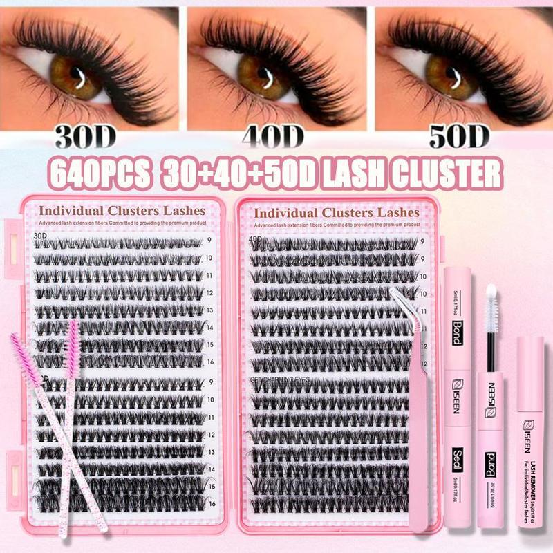 Individual Eyelash Extension Kit, 1 Set False Eyelashes Diy Cluster Lash with Eyelash Glue & Tweezers & Glue Remover, Professional Eye Enhancement Tools for Women, Makeup DIY Eyelashes Kit Natural Set