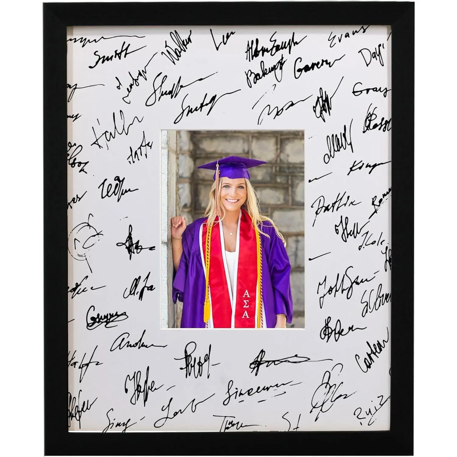 11x14 Signature Picture Frame for 5x7 Photo with White Signable Mat, Black Engineered Wood – Graduation Wedding Birthday Retirement Guest Book DecorGift