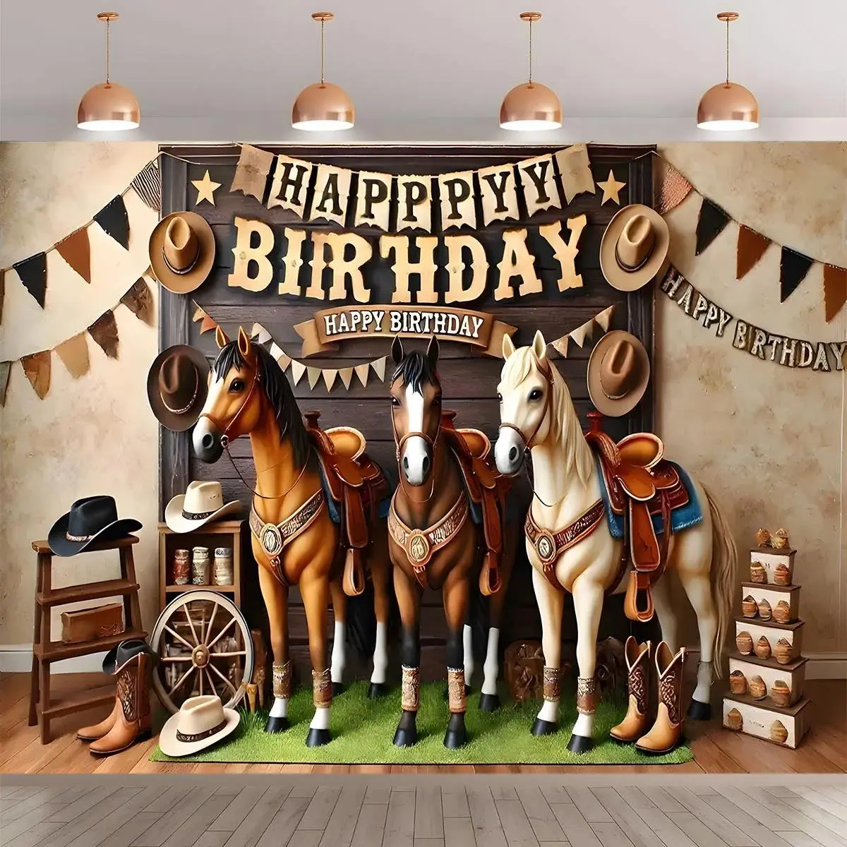 Lightweight Rectangular Western Cowboy Horse Polyester Fiber Tapestry Wall Hanging - Rustic Wood Print Home Decor, Birthday Party Decor, Photography Background for Indoor Outdoor Use