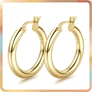 14K Chunky Gold Hoop Earrings for Women 925 Sterling Silver Post Hollow Tube Hoops Earrings 4mm Thick Hoop Earrings Hypoallergenic Lightweight Gold Big Large Hoop Earrings 25/30/40/50/60/70MM, Gold Jewelry, Accessories
