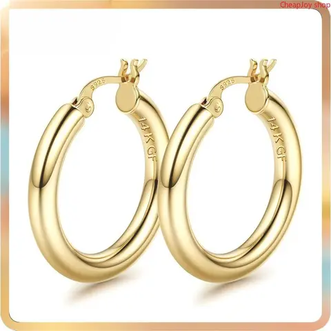 14K Chunky Gold Hoop Earrings for Women 925 Sterling Silver Post Hollow Tube Hoops Earrings 4mm Thick Hoop Earrings Hypoallergenic Lightweight Gold Big Large Hoop Earrings 25/30/40/50/60/70MM, Gold Jewelry, Accessories
