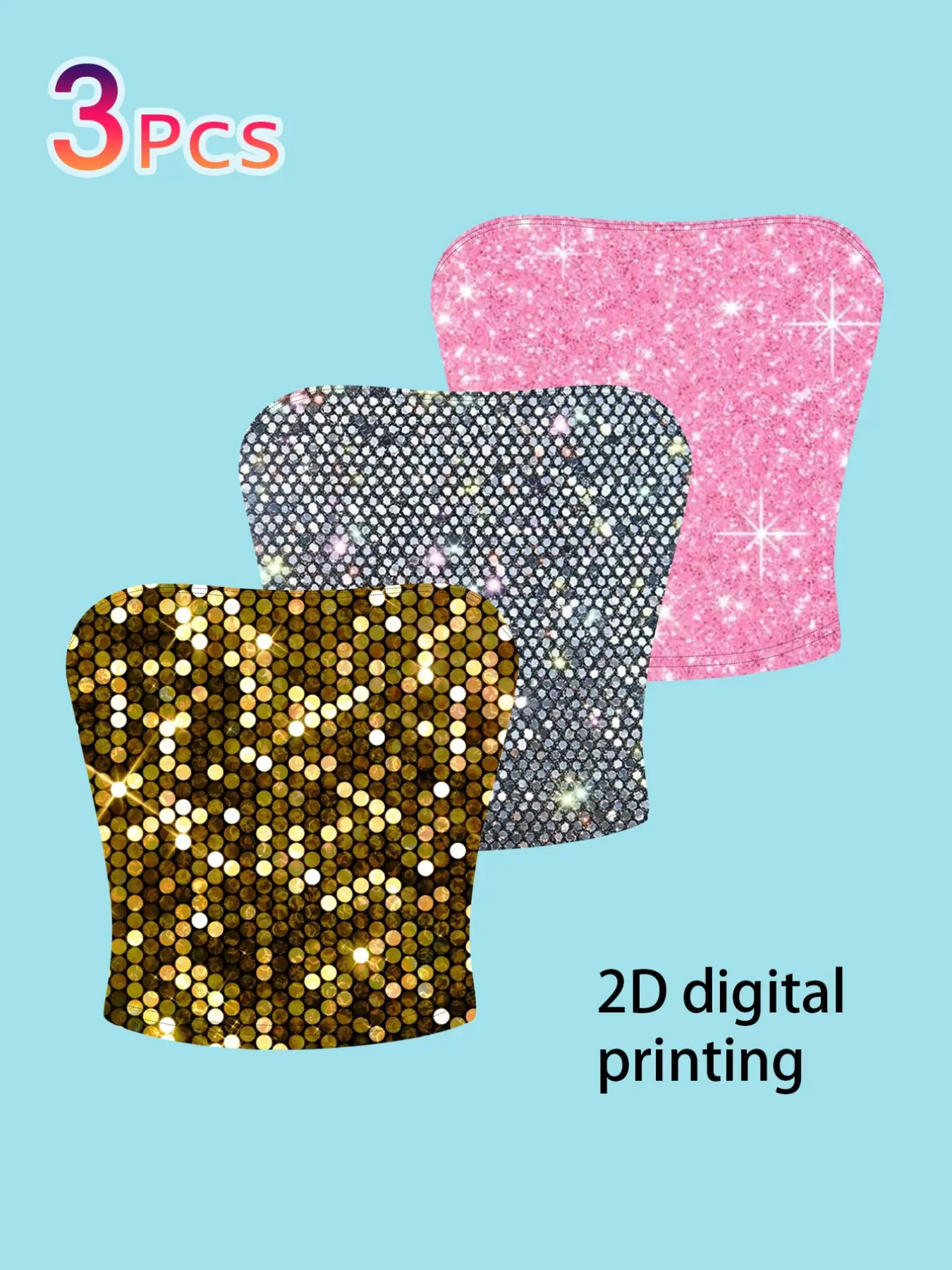 3-Pack Fashion Printed Cropped Sleeveless Tube Tops, Sexy Short Slim Fit Crop Tank Tops, Y2K Millennium Style Inner Outer Wear Base Layer