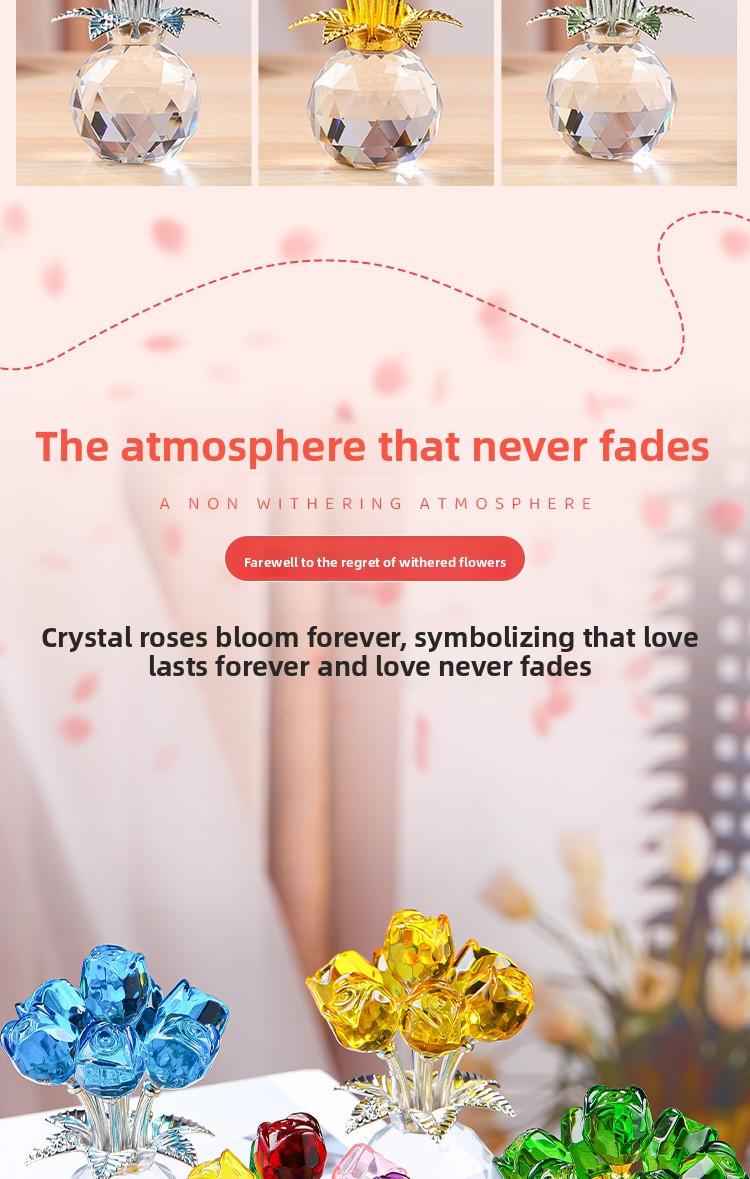 Red crystal rose flower gift, birthday present, living room desktop decoration, creative ornament