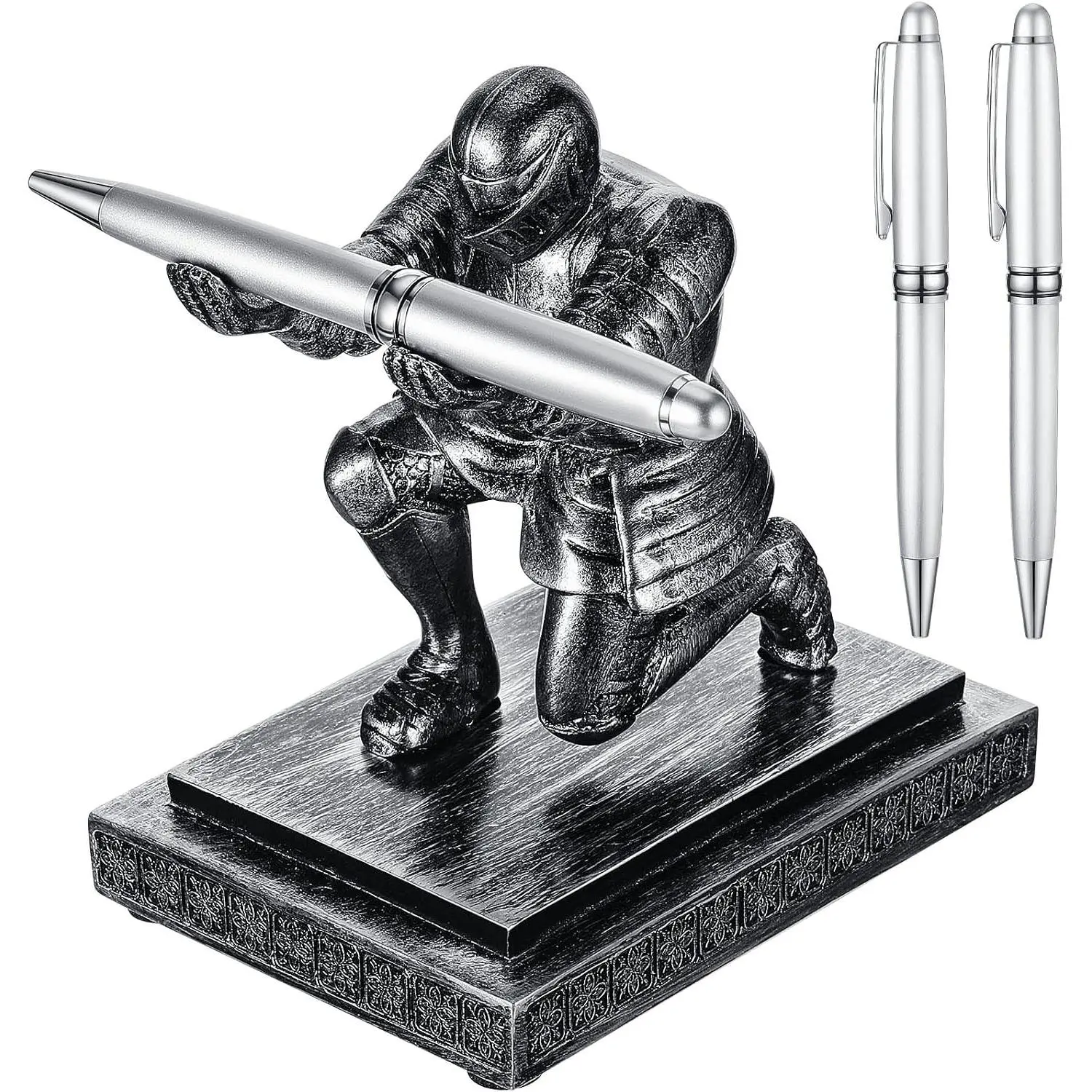 Knight Pen Holder with 2 Pens  Desk Organizers and Accessories Funny Executive Pen Stand Fancy Cool Office Gadgets Cool Desk Decorations for Men  Supplies(Classic,Iron)