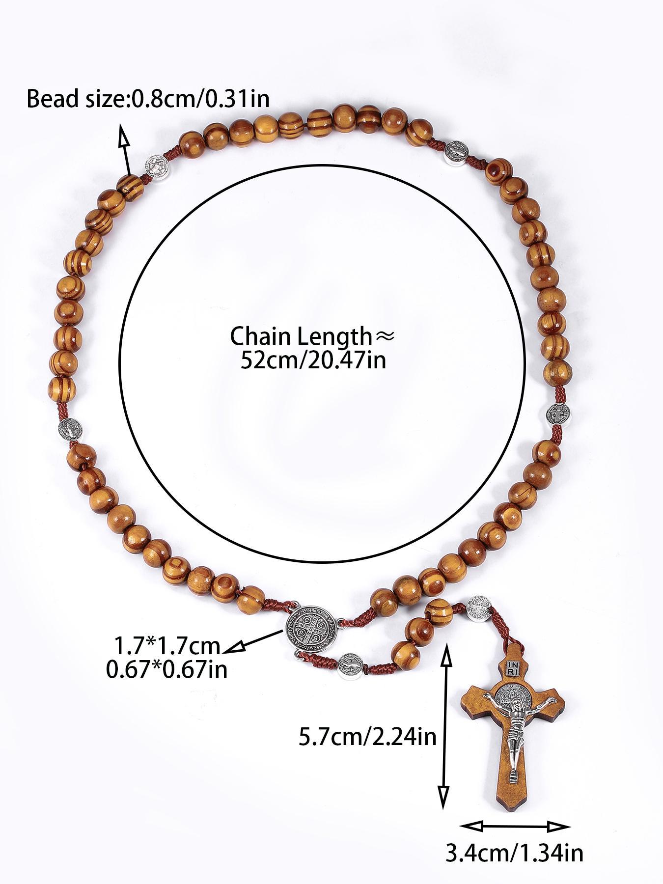 Vintage Wooden Beaded Rosary Necklace, Cross Pendant Necklace for Men & Women, Fashion Jewelry for Party, Daily Decor, Trendy All-match & Exquisite Jewelry for Birthday Gift, Cross Charm Necklace, Dainty Cross Necklace