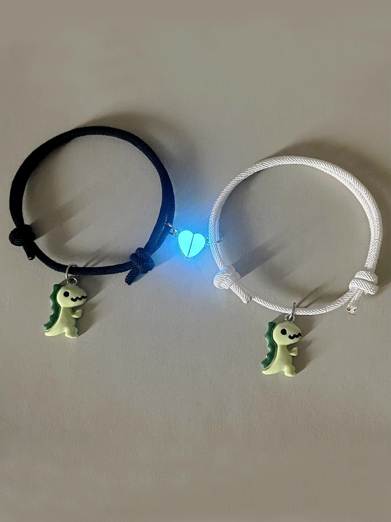 Cute Dinosaur & Magnetic Heart Design Bracelets, 2 Counts/set Fashionable Couple Bracelets for Women & Men, Trendy All-match & Exquisite Jewelry for Gift, Valentine's Day, Gift