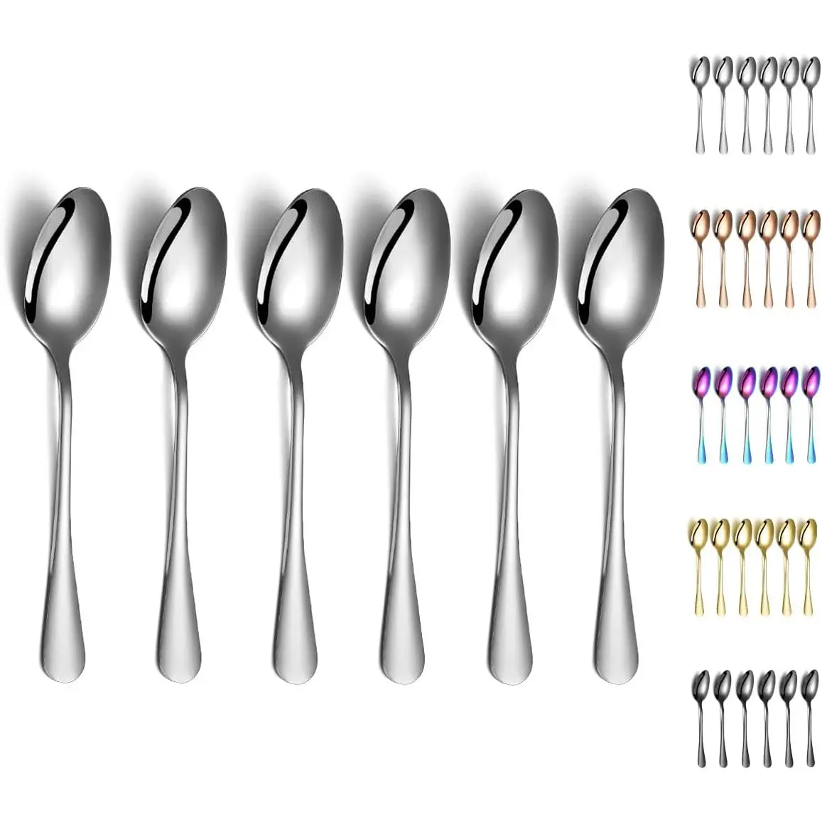 Dinner Spoons,  6 count 7.5" Stainless Steel Table Spoon, Soup Spoons, Dessert Spoons Sliverware Dishwasher Safe Set of 6