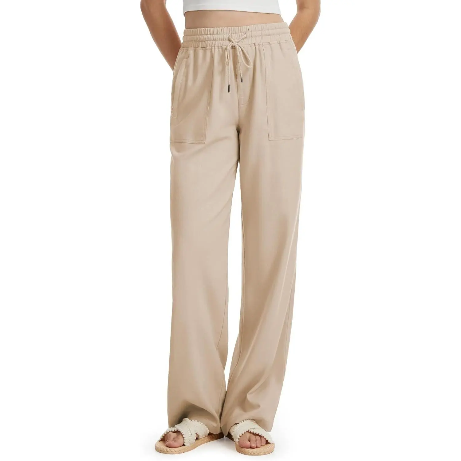 Tall Women 32/34/36 Inseam Linen Pants Wide Leg Casual Palazzo Trousers Summer Beach Lounge Bottoms with Pockets