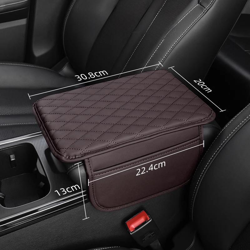 1pc Car Armrest Cushion Pad, Universal Fit, Center Console Extender with Storage, PU Leather Quilted, Enhanced Comfort, Vehicle Interior Accessory