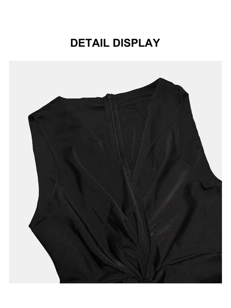 Women's Plain Twist Dress, Elegant Sleeveless Dress for Party Dating Wear, Ladies Summer Clothes, Wrap Dress