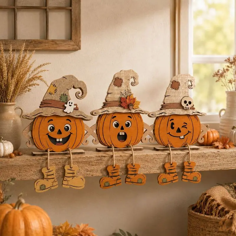 Creative Wooden Hanging Tags with Pumpkin And Ghost Designs, New Halloween Decorations for Holiday Atmosphere Layout