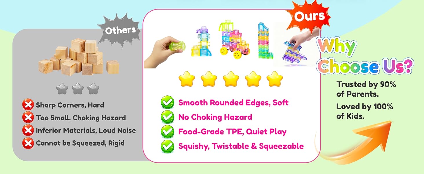 JOYSPOT Soft Jelly Blocks , 40Pcs Squishy Multi-color Stacking Jelly Building Blocks Toy Set, Non-toxic Sensory Tactile Play Toy Safe Squishy Squeezable & Stretchable Fun, Puzzle Blocks for Kids Early learning Preschool STEM Creative Construction Age 2+
