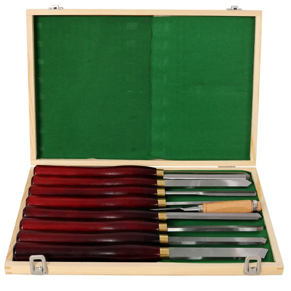 8 Pcs Wood Lathe Chisel Set, HSS Steel Turning Tools with Beech Wood Handles, Professional Woodturning Gouge Scraper Parting Tool Kit with Storage Case for Spindle, Bowl, Furniture & Root Carving