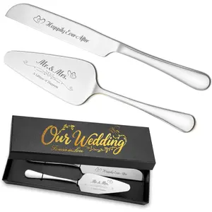 Personalized Wedding Cake Knife and Server Set Stainless Steel Cake Cutting Set, Elegant Bridal Pastry Knife, Custom Marriage Gift for Bridal Anniversary Birthday Graduation (Non-customized)