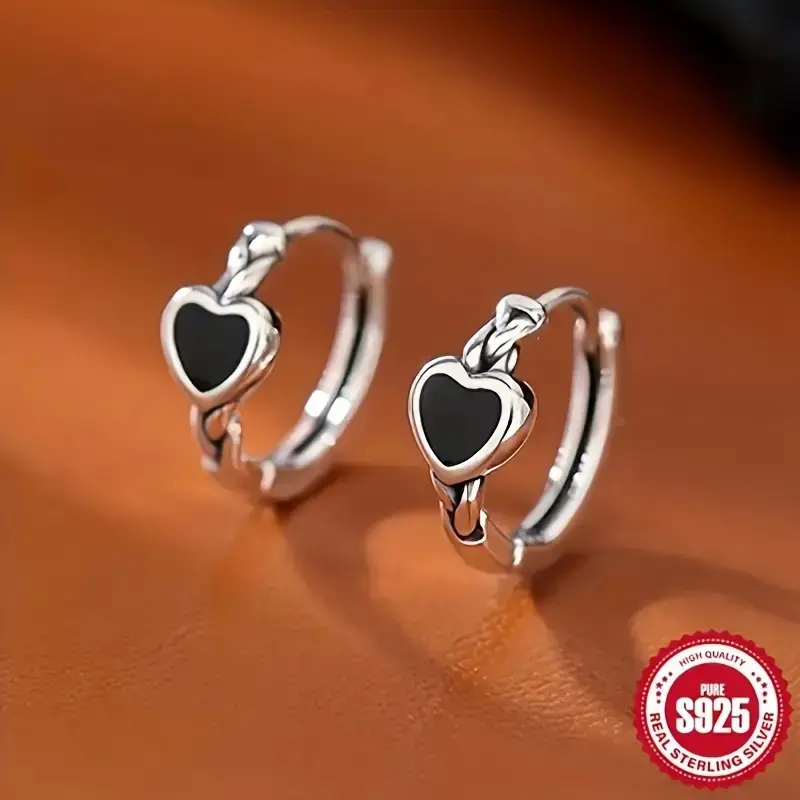 Women's 925 Real Silver Bohemian Beating Heart Round Hoop Earrings - Lightweight 1.9g/0.067oz, Elegant Sexy Style, Female Daily Costume Jewelry, Valentine's Day Gift