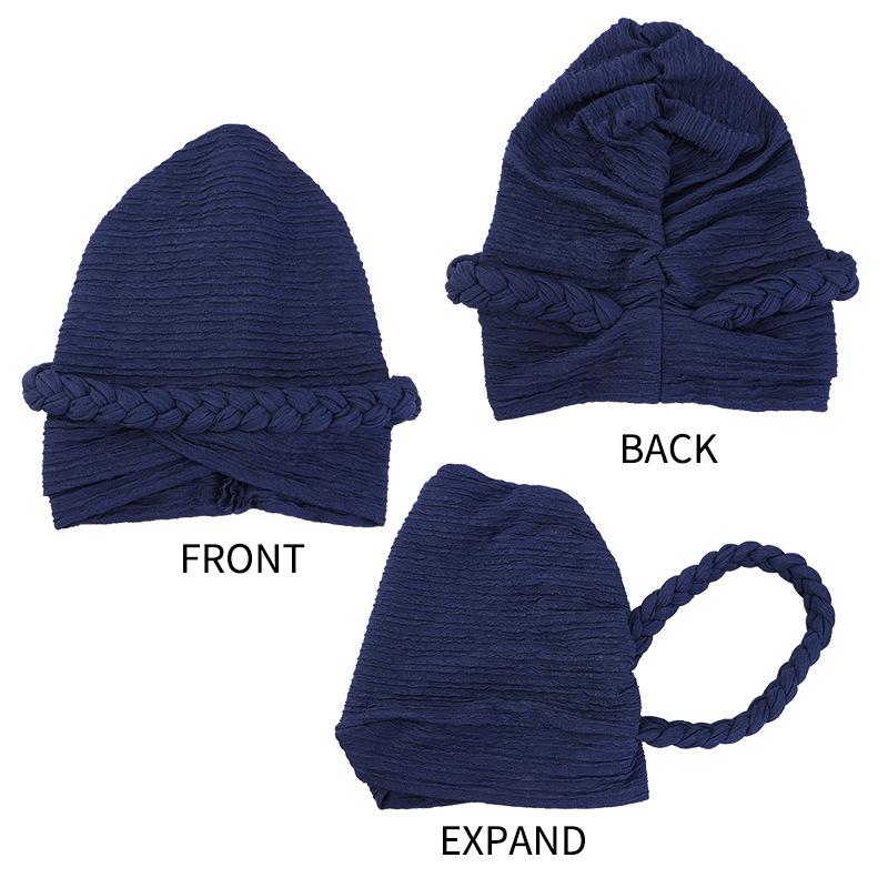 Fashion Braid Turban Hat, Solid Indian Style Pleated Bonnet for Women