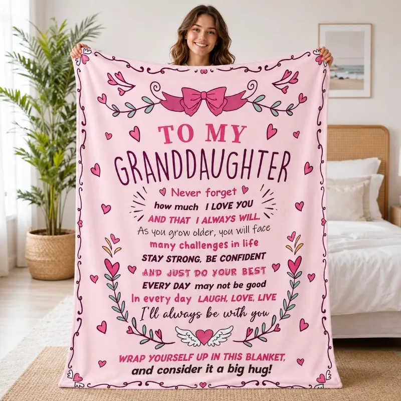 Soft Flannel Heartfelt Message Blanket - Classic Halloween Pink Floral Design, Soft Texture, Home & Travel, Indoor Use, Ideal Gift for Napping & Home Decor